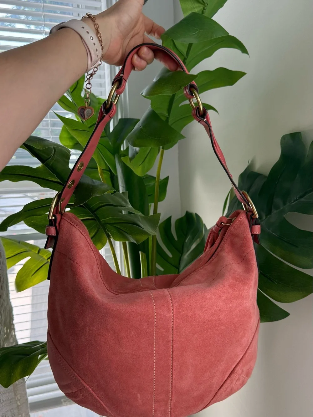 Coach Suede Tassel Hobo in Dusty Rose
